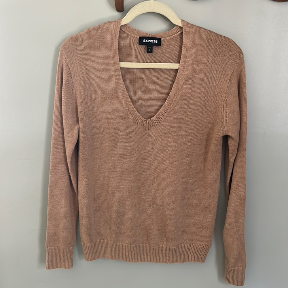 Express Tan V Neck Sweater XS